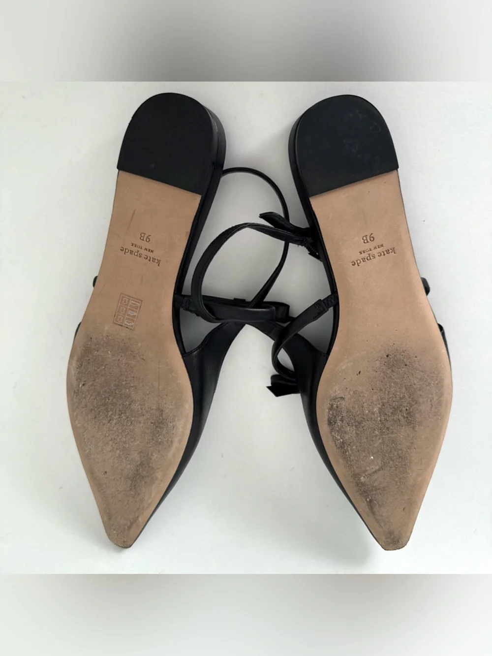 Kate Spade Carolina Flat Slingback Black Leather Pointed Toe Mary Jane Bow